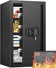 5.0 Cu ft Extra Large Safe Box Fireproof Waterproof, Security Home Safe with Fireproof Document Bag, Digital Keypad and 3 Removable Steel Shelf, Fireproof Safe for Money Medicines Jewelry Valuables