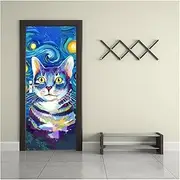 Door Stickers Lovely - Door Sticker Funny Kitty Self-Adhesive Wallpaper for Bedroom Living Room Pet Animal Mural(T,95x215cm)