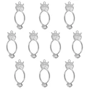 10Pcs Oval Owl Shaped Alloy Open Back Bezel Pendants Resin Frame, Silver Tone