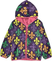 [GuoChe] Kid Fleece Jacket Mardi Gras Colorful Fleur De Lis Purple Carnival Toddler Boy Hoodie pink Girls Zip Up Hoodie 3T