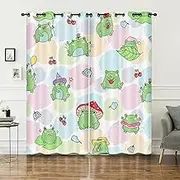 AILONEN Cartoon Mushroom Frog Window Curtains,Amphibian Animal Drapes Curtains,Cute Green Frog Window Drapes Treatment Living Room Bedroom Home Decor, 38" W x 45" H (2 Panels)