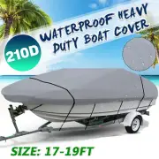 Heavy Duty 17-19 FT Boat Cover For Fish Ski Bass V-Hull Runabouts 210D Gray