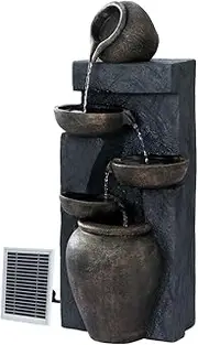 Gardeon Solar Water Fountain, 99cm Tall Feature Pump Bird Bath Powered Features Fountains Garden Outdoor Indoor Pond Decoration, 5 Tiers Birdbath Brown