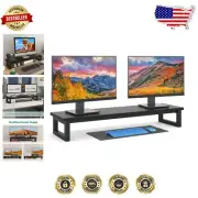 Elegant Dual Monitor Stand Riser - 39 Inch Wooden Desk Organizer for Ergonomics