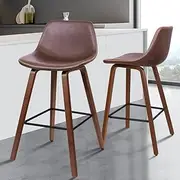 ALFORDSON Bar Stools 2X Wooden Counter Stool 65cm Seat Height Kitchen Dining Chair with Footrest and Adjustable Leg Levelers Vintage Leather Barstools for Home Bar Dining Room