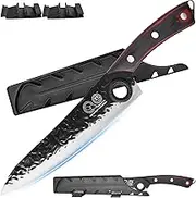 XYJ 8 Inch Forged Japanese Chef Knife, Black High Carbon Steel,Full Tang,Kitchen Knife Meat Cleaver for Meat Cutting,Ultra Sharp Blade, Finger Hole Design,Slicing Cooking Knife with Wood Handle