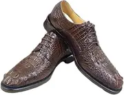 [Generic] Authentic Real True Crocodile Skin Men's Brown Dress Shoes Genuine Alligator Leather 100% Hand Sewing Male Lace-up Formal Shoes, Brown, 7