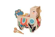 Manhattan Toy Musical Llama Wooden Instrument for Toddlers with Maraca, Clacking Saddlebags, Drumsticks, Washboard Xylophone
