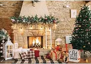 Haboke 7x5ft Christmas Fireplace Theme Backdrop for Photography Christmas Tree Decorations for Xmas Party Supplies Background Pictures Banner Photo Studio Decor Booth Props
