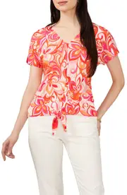 Chaus V-Neck Tie Front Top