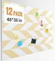 Smarpau 12 Pack Felt Cork Board Tiles 48"x36" Large Cork Board with Safe Removable Adhesive Tabs Cork Bulletin Board for Home Office Pin Board Tack Board Geometric Brown