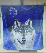 WOLF FOREST MOON TREES STARS KING SIZE BLANKET BEDSPREAD