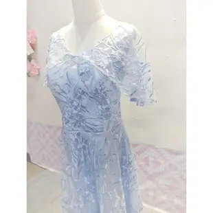 水藍冰雪奇緣刺繡網紗婚紗禮服伴娘服l~xl可穿CNTOP (7.7折)