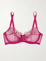 [Agent Provocateur] Agent Provocateur - Juni Embroidered Satin-trimmed Tulle Underwired Bra - 34D 34 D Red