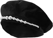 [VALICLUD] Cotton Beret Pearl Detail Woman Hat Elegant and Comfortable for Fashionista Black