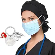 [Hachapy] Satin Lined Scrub Cap for Women Ponytail Hair Surgical Nurse Cap 4 Buttons