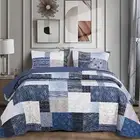 3-Piece Cotton Patchwork Quilts Queen Size, Reversible Boho Printed Bedspread...