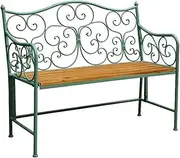 Outdoor Park Bench Antique Green Outdoor Bench with Backrest, 2 Metal Frames, Suitable for Courtyards, Terraces, Porches, and Sunrooms Patio Garden Bench