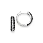 14k White Gold White u0026 Black Real Diamond Hinged Hoop Earrings