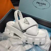 在飛比找蝦皮購物優惠-普拉達 Prada 女士羅馬涼鞋魔術貼厚底休閒拖鞋