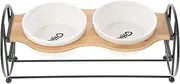 FONDOTIN 1 Set Elevated Double Cat Bowl Ceramic Tilted Pet Feeding Dish for Cats Kittens Reusable Non Slip Design with Stand Easy to Clean and Prevents Spills for Food Water