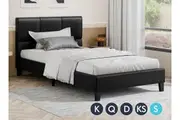 ALFORDSON Bed Frame Wooden Platform Mattress Base Leather Black