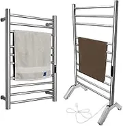 NJDQFA Heated Towel Racks for Bathroom,Plug in Stainless Steel Hot Towel Warmer Free Standing & Wall Mounted,Heated Drying Rack Radiator with Built-in Timer 10 Bars,Silver
