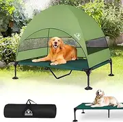 Elevated Outdoor Dog Bed with Canopy, Raised Dog Cot with Stable Adjustable Feet, Dog Camping Bed with Larger Shade, Lifted Dog Tent Bed with Canopy for Outside Camping, Backyard, Patio & Beach