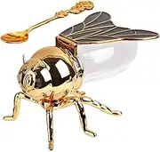 Bee-Shaped Honey Jar - Creative Glass Seasoning Container | Cute Syrup Dispenser with Wooden Spoon, Crystal Condiment Jar, Kitchen Accessory for Breakfast, Tea and Pancake Toppings