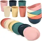 18PCS Wheat Straw Dinnerware Sets Unbreakable Dinnerware Sets Reusable Cups Plat