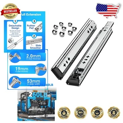 36-Inch Side Mount Drawer Slides - 260LB Capacity with Ball Bearings