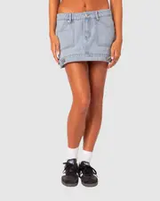 EDIKTED Womens Foxx denim mini skirt LIGHT-BLUE
