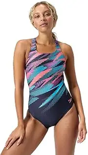 [Speedo] Women's Digital Printed Medalist One Piece Swimsuit, Zoom Boom - True Navy, 32