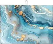 Marble Dish Drying Mat For Kitchen Counter Blue Teal Turquoise Gold Drying Mat 18 x 24 Inch With High Absorbent Reversible Microfiber Dish Drying Pad Dish Rack Pad Drainer Mat For Coffee Bar