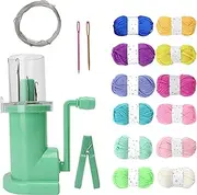 Easy Weaver Knitting Tool Manual Machine Mill Set for Thread Hand Sewing Crocheting Repair Project Household DIY Tejedora Craft (12 Multicolor Yarn,1 Spool Knitter, Clip, Sewing Needle, Aluminum Wire)