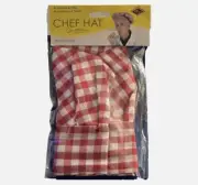 Gingham Fabric Chef's Hat - NWT OS Red and White Plaid Checker Dress-up Costume