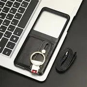 [Jarttarn] Lanyard Phone Case Leather Cover for Motorola Razr 40 Ultra Moto Razr 40 Ultra 2023 Ring Wrist Strap Protective Sleeve (Black)