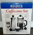 BONJOUR FRENCH PRESS COFFEE MAKER AND MILK FROTHER, 6 CUP “CAFFÉCCINO SET”