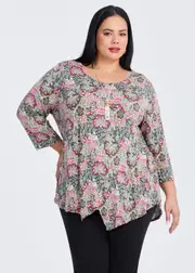 [Taking Shape] Taking Shape Polly Crushed Asymmetric Top Size 20 in Khaki Print - Plus Size Women's Tops & T Shirts Khaki Print