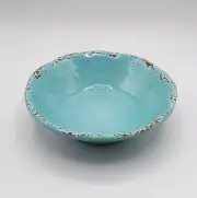 TOMMY BAHAMA MELAMINE CEREAL BOWLS RUSTIC CRACKLE TURQUOISE SPATTERED BROWN S/4