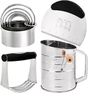 Pastry Cutter, Dough Blender, 3 Cup Flour Sifter and Biscuit Cutter, 8 Pieces