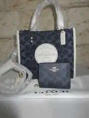 NWT Coach Dempsey 22 Denim Signature Jacquard Patch OR BAG + Charmed Wallet SET