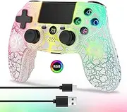 DYONDER Wireless Controller for PS4, Wireless Remote Gamepad with Unique Cracked Design/Dual Vibration/6-Axis Motion Sensor/Audio Function, Game Controller Widely Compatible with PS4/PC/iOS(White)