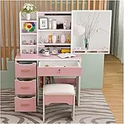 GFCVCSZDAS Dressing Table,Table Wooden Makeup Table with Side Sliding Square Mirror and 4 Drawers, Dressing Table