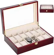 Mofish 12 Slots Wooden Case Watch Display Box for Men Women with Glass Lid Top Collection Box Jewelry Storage Organizer Holder Storage Gifts