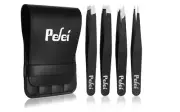 Pefei Tweezers Set Professional Stainless Steel Tweezers for Eyebrows Black