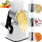Rotary Cheese Grater with Handle Vegetable Cheese 3 in 1 Shredder Slicer Grater for Kitchen 3 Changeable Blades for Cheese – White