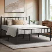 Oikiture Metal Bed Frame Double Size Bed Base Platform Black COMA
