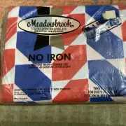 SEALED NOS Twin Flat Sheet NOS Meadowbrook NO IRON Red White Blue