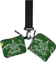 [Amooorous] Green Christmas Party Women's Change Wallet Card Cases Mini Fashion Zipper Wallet Coin Bag with Keychain for Work Travel 2 Packs, green Christmas Party, 1 size, Casual